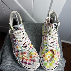 Vans Comfycush SK8 High Top Tie Dye Checkered Sneakers Men Sz 8.5. Women Size 10
